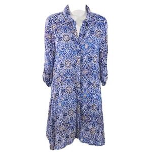 Cupio Handkerchief Hem Dress Button Down Top To Bottom Sz S Blue Black EUC